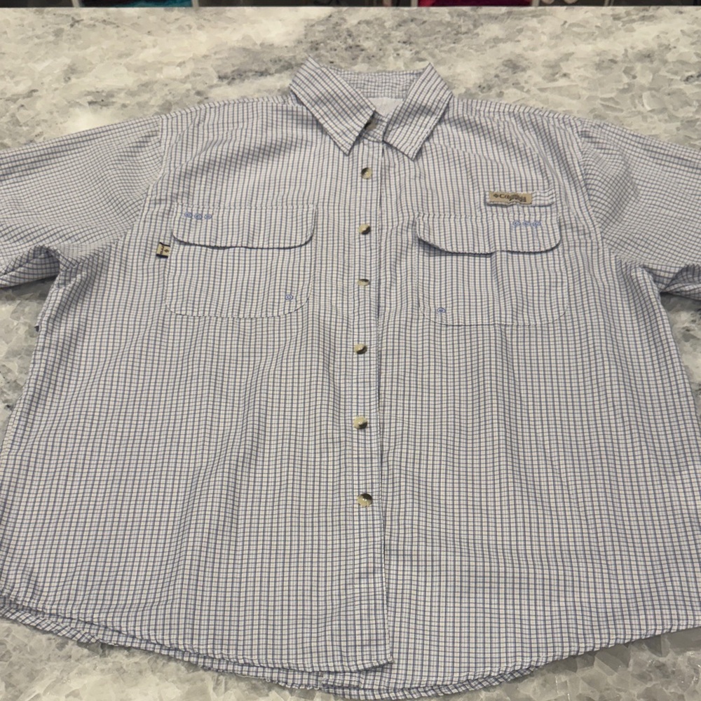 Columbia Men's Short-Sleeve Button-Down Shirt - Light Blue and White Check